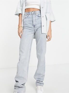 Topshop Kort High Waist Tall Bleach Washed Wide-Leg Jeans